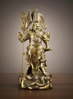 客厅插旗九龙铜关公背供奉九龙关公关羽神像铜关公摆件工艺品批发
