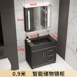 轻奢盆网红岩石板一体实木洗手洗脸池柜组合现代简约浴室柜洗漱台