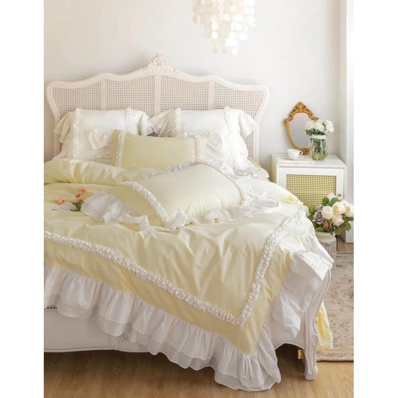 绿妙仙境︱公主风荷叶花边四件套水洗棉棉韩式床裙床上用品