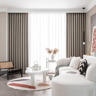 日式现代窗帘成品简约北欧轻奢抹茶绿天蓝色客厅高级奶油色绉布风