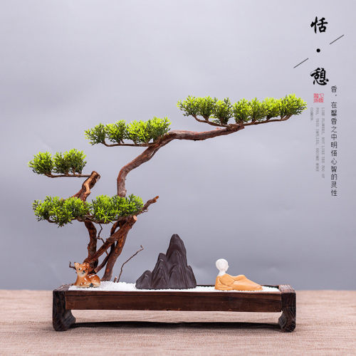 新中式禅意摆件山水沙盘陶瓷假山微景观根艺家居客厅饰品摆饰根雕