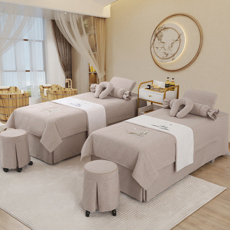 美容床罩四件套高档棉麻美容院专用按摩洗头床罩床套理疗床套批发