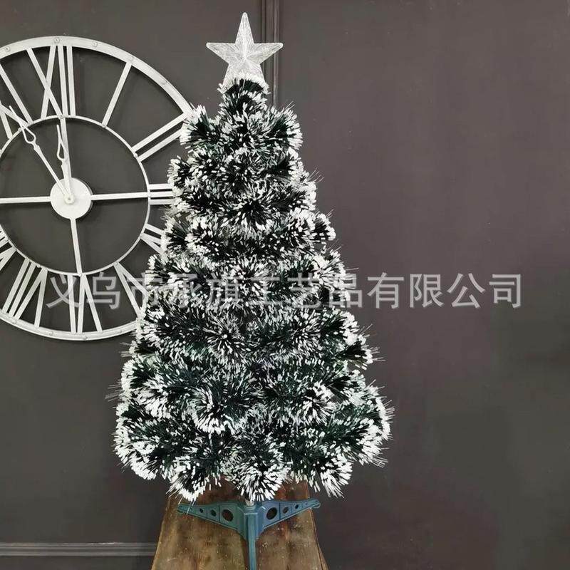 工厂定制批发1.8米墨绿白边全led灯枝头七彩慢发光闪光纤圣诞树灯