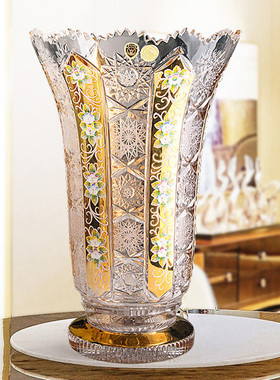 热销捷克进口波西米亚水晶玻璃真金描边花瓶轻奢创意家用客厅装饰