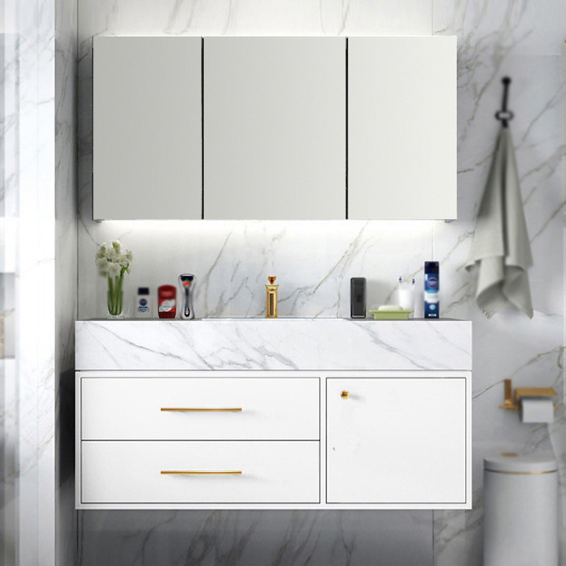 北欧轻奢实木洗手台浴室柜组合岩板化妆台洗脸洗漱台一体盆落地