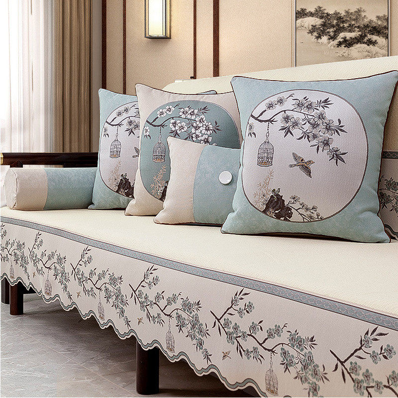 新中式沙发垫四季通用防滑高档坐垫座垫中国风实木沙发套罩盖布巾