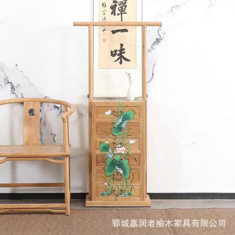 现代简约老榆木挂衣柜彩绘落地衣帽架新中式斗柜卧室储物柜