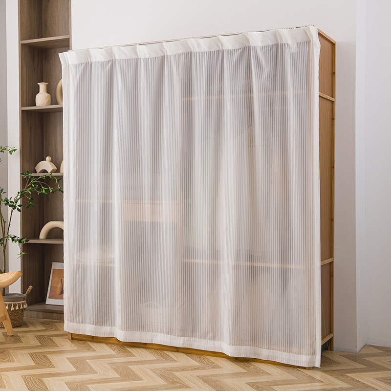 衣帽间帘子免打孔安装滑轨式书柜橱柜纱帘帘衣柜防尘遮丑白色遮挡