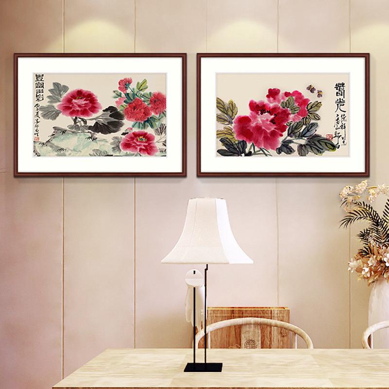 牡丹花开富贵国画新中式客厅壁画餐厅花鸟挂画卧室床头装饰画带框图片