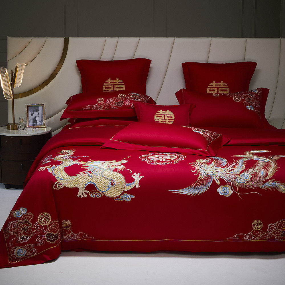 高档龙凤新婚庆四件套100S长绒棉大红色纯棉全棉结婚喜被床上用品,床上用品,婚庆床品套件,淘宝优惠券,粉丝福利购,淘宝优惠卷
