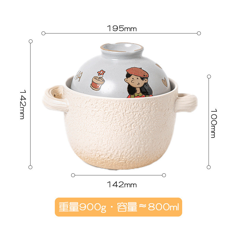 明火砂锅煲汤用煲仔饭创意手绘汤碗二合一砂锅家用一人食陶瓷带盖