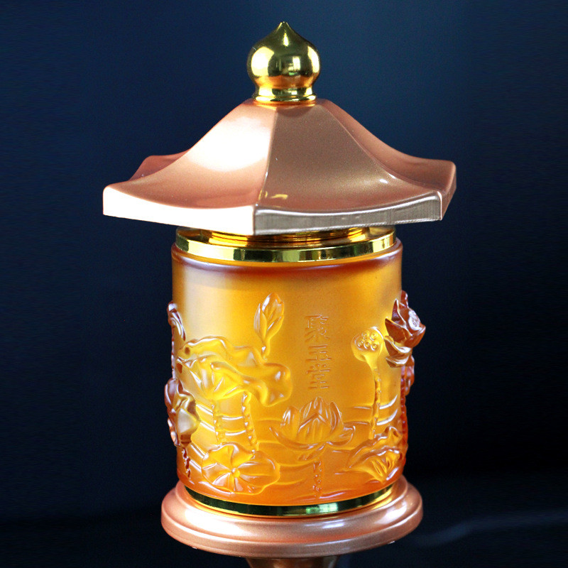 聚玉堂琉璃宫灯灯古典15寸合金供灯led插电神台中式浮雕莲花灯