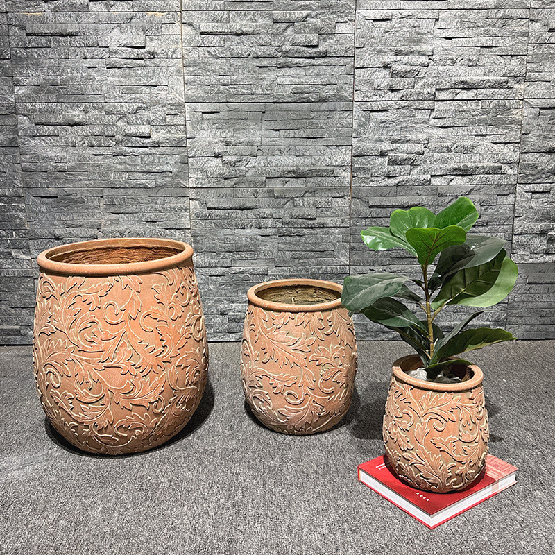 复古浮雕藤花大花盆阳台客厅盆栽工艺创意绿植庭院透气水泥花盆
