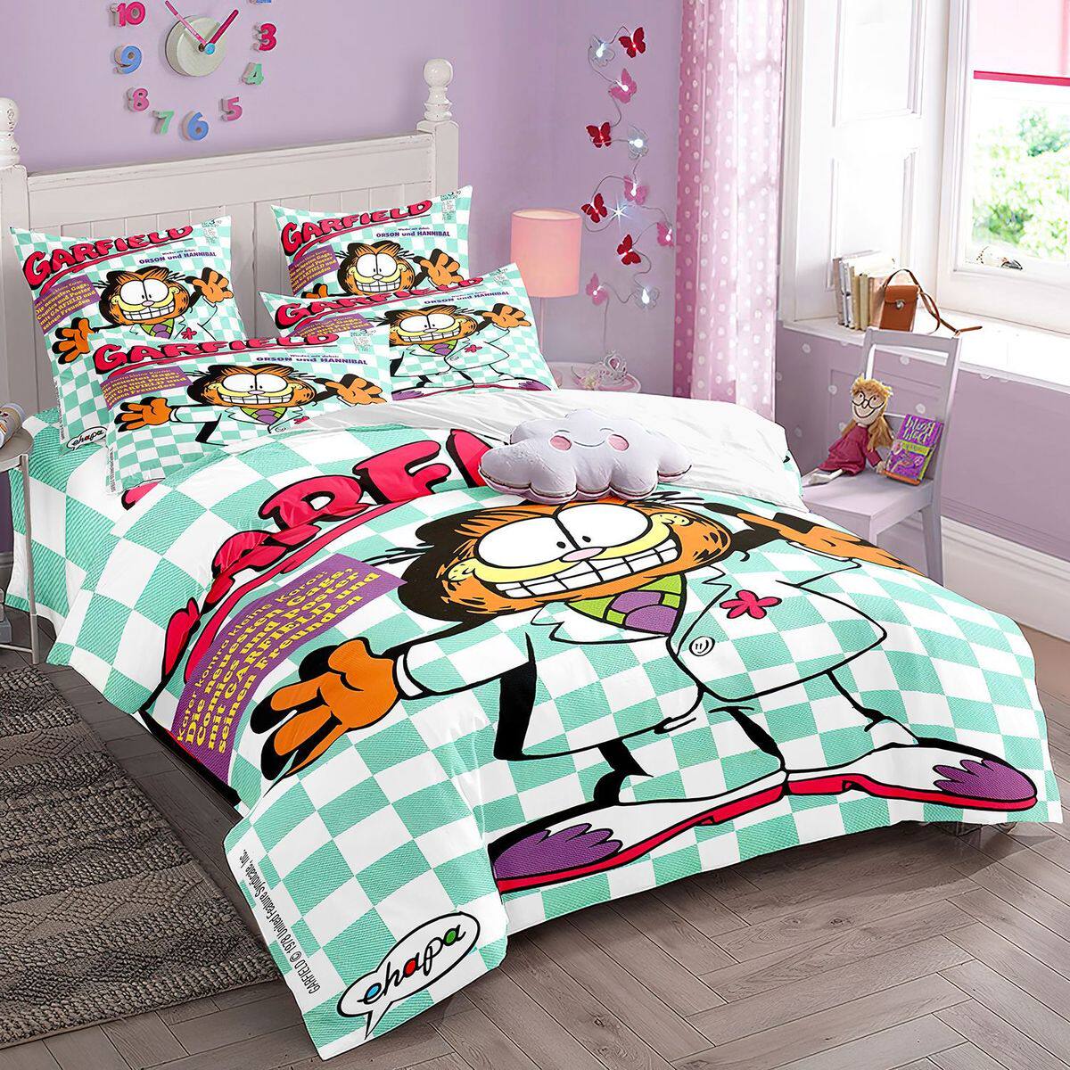 床家纺外贸品三件套可爱加菲猫卡通3d数码印花被套枕套