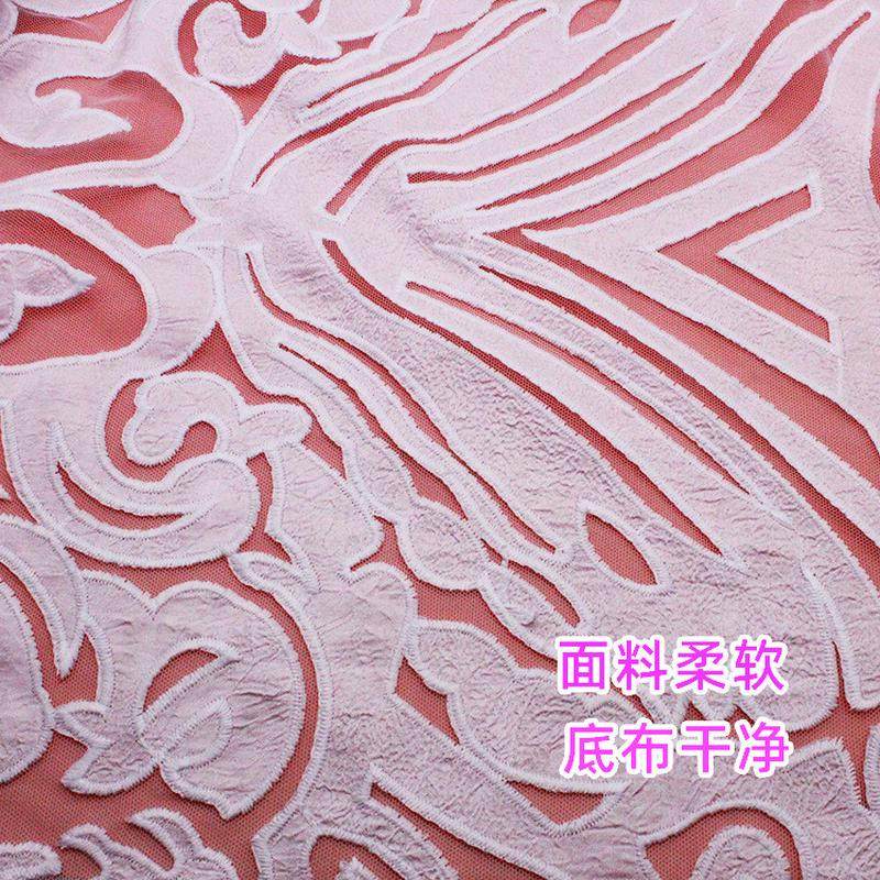 网纱刺绣雪纺皱面料白色婚纱装饰雪纺面料花边辅料家纺满幅