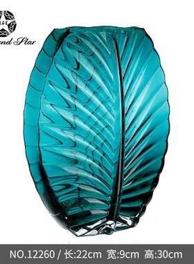 玻璃花瓶高级感高颜值摆件现代简约创意树叶纹插花水培ins风批发