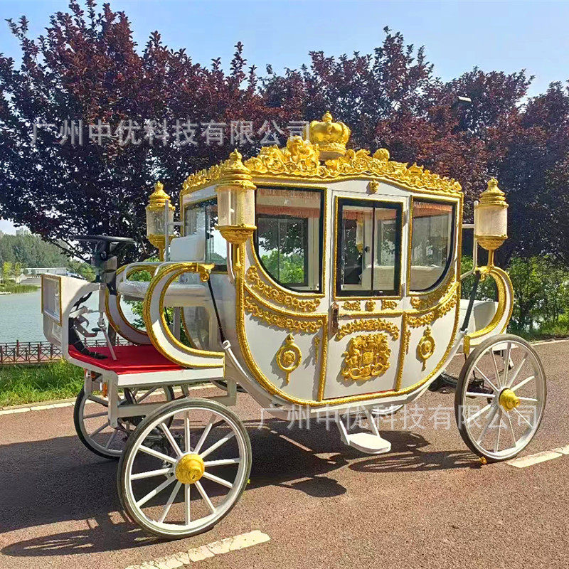 新款金色公主南瓜马车灰姑娘婚礼四轮马车婚纱摄影改电动马拉车