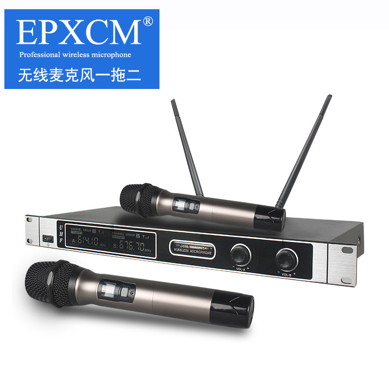 专业固定u段无线麦克风一拖二家用音响教学演讲会议手持话筒专用
