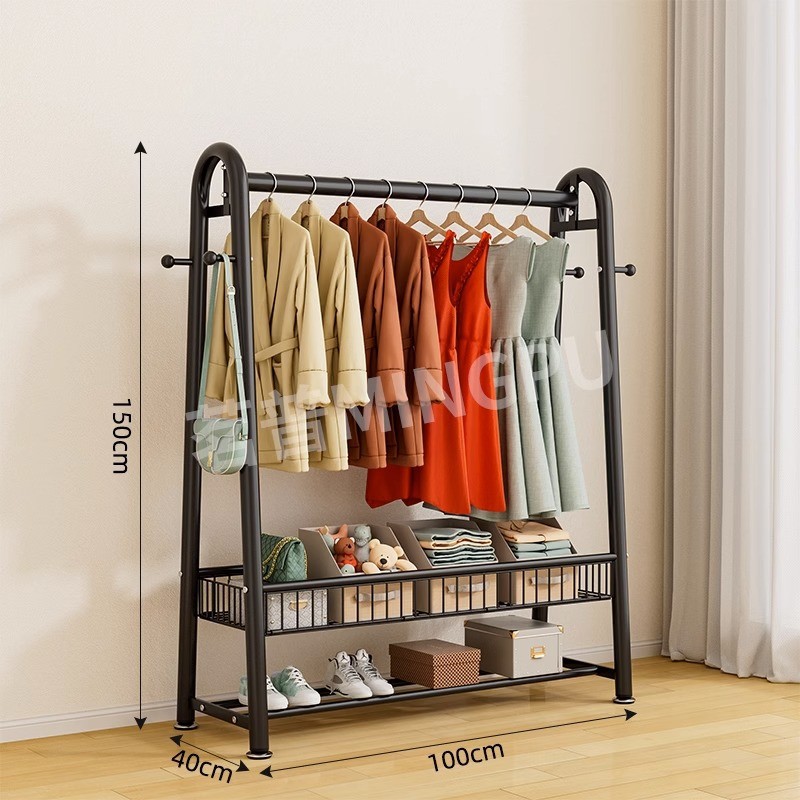 晾衣架落地家用晒衣架阳台卧室挂衣架子室内简易单杆式金色衣帽架