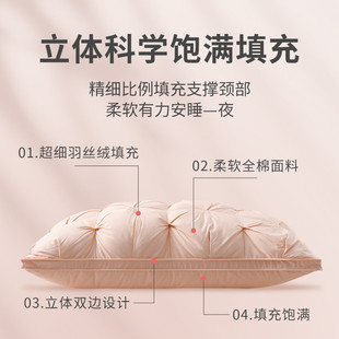 新品 单人家用枕头男 五星级酒店全棉羽丝绒护颈椎助睡眠枕芯一对装