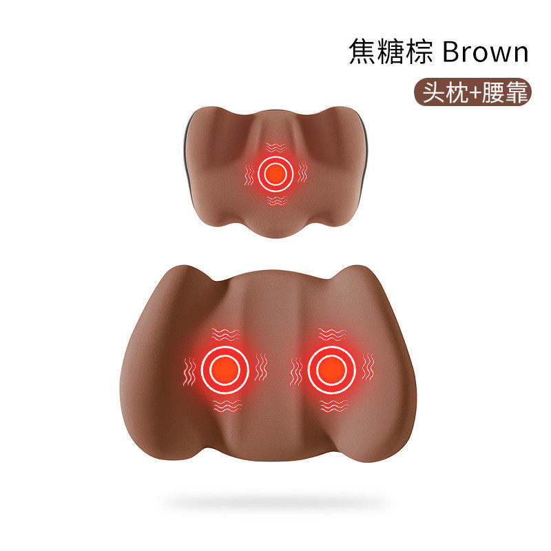 汽车腰靠电动按摩加热护腰垫座椅靠背垫司机腰垫车用套装头枕一对