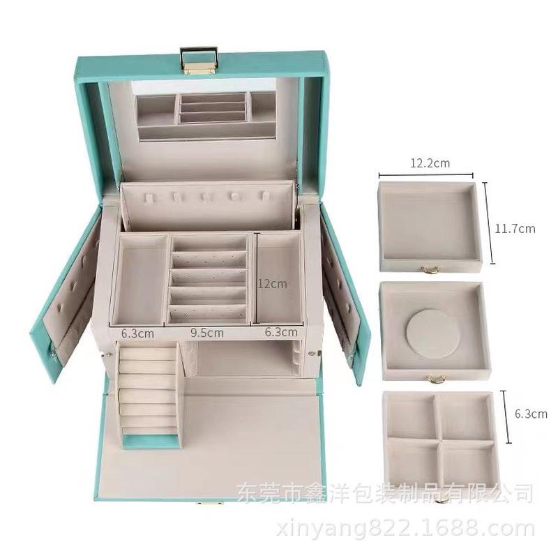 热销多层珠宝首饰盒双开门木质首饰盒首饰箱现货供应批发首饰收纳