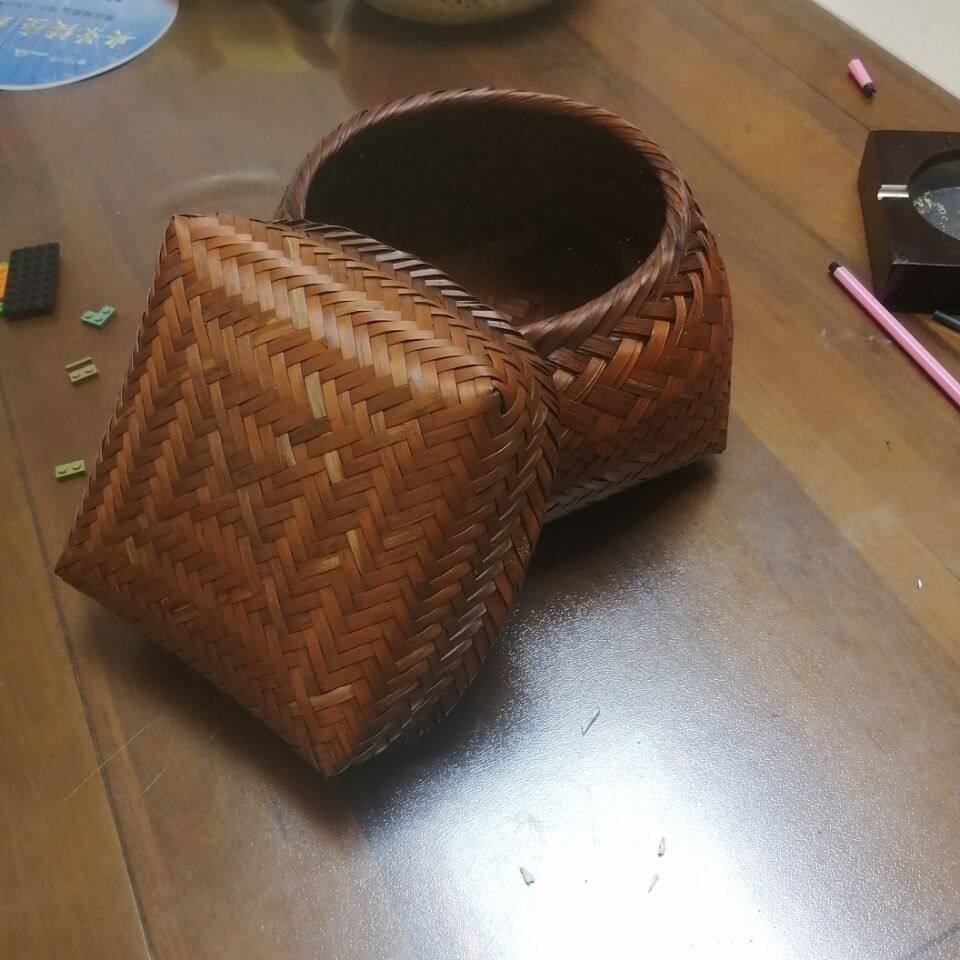手工收纳盒家用圆形带盖子鸡蛋筐茶叶盒竹制品复古竹编竹篮馒头筐
