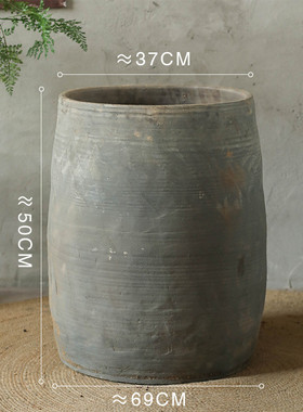 田园纯手工圆柱土陶罐摆件落地大花盆陶瓷复古造景民宿花瓶批发