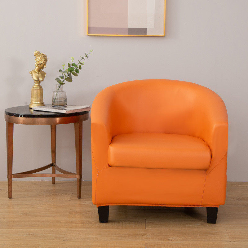 坐垫款皮革沙发罩沙发套单人俱乐部椅子套全包美式卡座半圆形