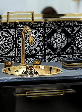 funlife曼陀罗银仿黑色加厚瓷砖贴厨卫布置墙地两用防水贴kts065