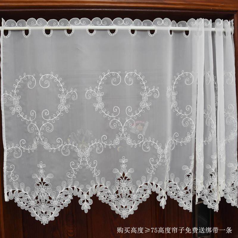 zq美式穿布艺杆帘半帘白色纱帘窗幔刺绣管窗帘成品门帘厨房帘遮阳