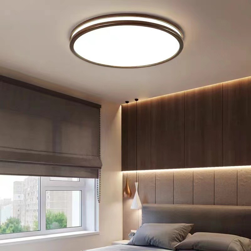 超薄语音智能护眼胡桃木中式艺中国风木客厅吸顶灯卧室灯房间灯饰