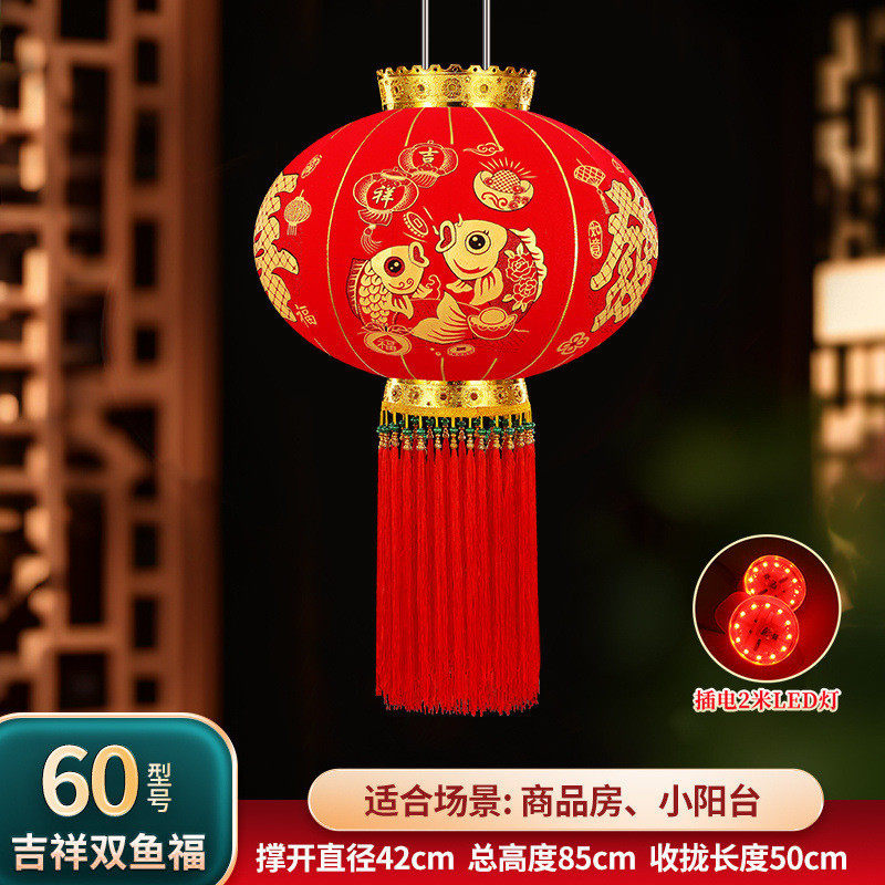 长杆大红植绒灯笼灯中国风吊灯乔迁户外新年春节挂饰装饰中式宫灯