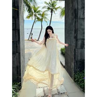 度假海边多巴胺连衣裙孕妇宽松大摆沙 高货夏秀场风白玫瑰睡裙大码
