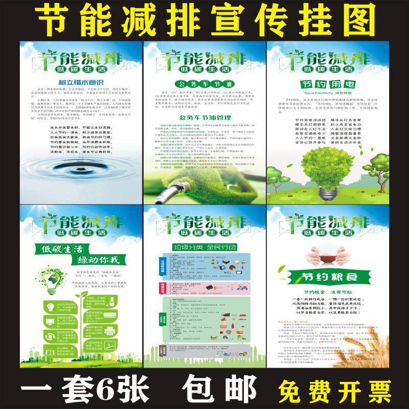 节能环保低碳海报节水电宣传挂图绿色地球贴画工厂节能展板装饰画