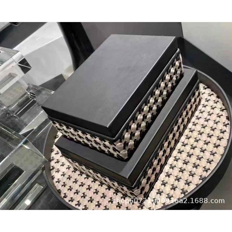 极简轻奢新中式皮革收纳首饰盒样板房玄关客厅电视柜软装饰品摆件