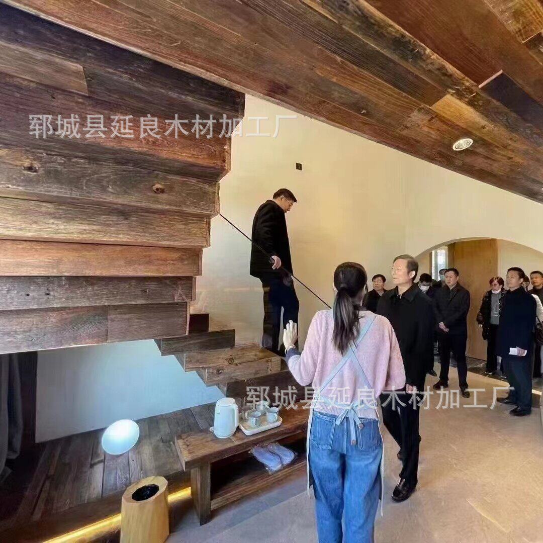 老榆木拼板仿古自然原木板材榆木面板木条桌超市货柜家装板材