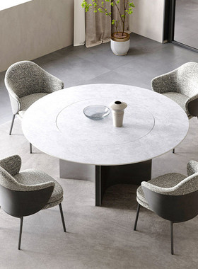 热销德利丰餐桌饭桌带内嵌转盘新款大平层高端餐厅别墅轻奢岩板大