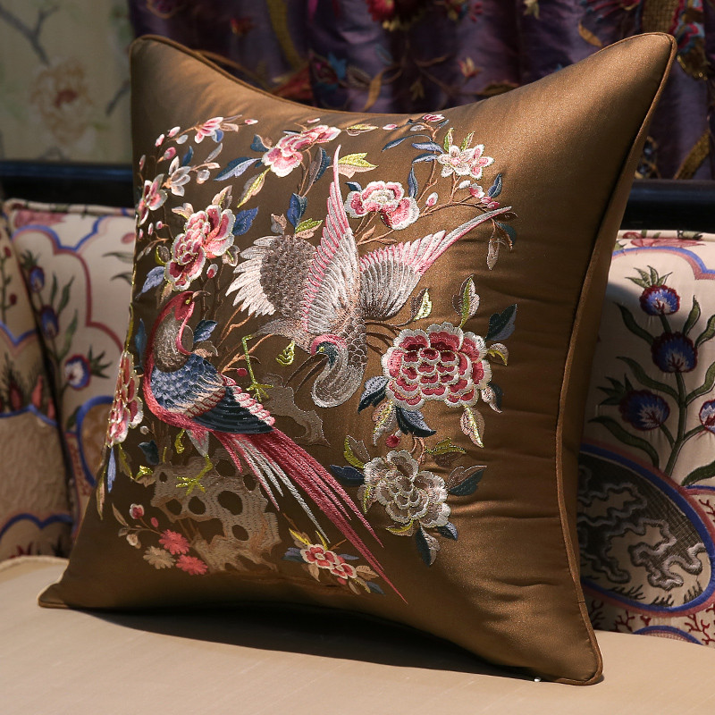 9ram新中式抱枕红木沙发靠垫绣花客厅椅子刺中国风床头靠背套欧