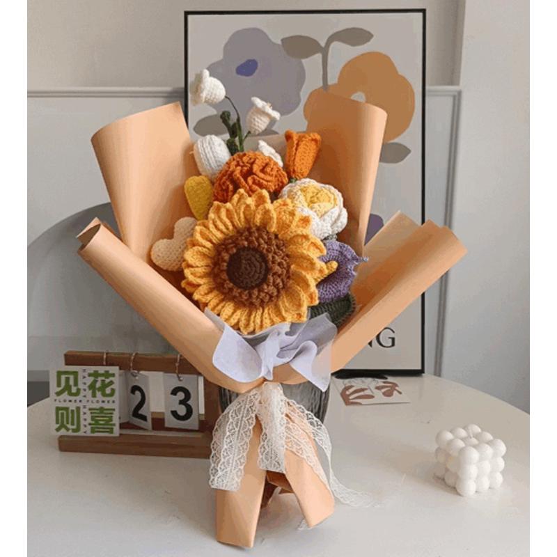 向日葵织花花束编织成品混搭diy仿真花毛线钩组合束成品送女友