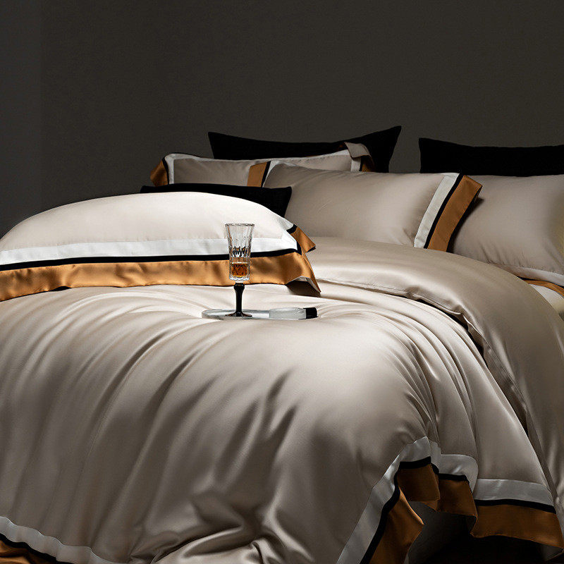 lf100s兰精天丝轻奢撞色拼接四件套床上用品高级感轻奢美式床单,床上用品,床品套件/四件套/多件套,淘宝优惠券,粉丝福利购,淘宝优惠卷