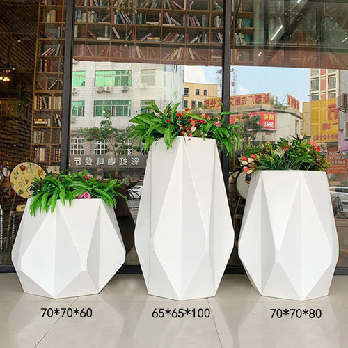 户外折纸菱形花盆玻璃钢落地不规则酒店商场创意花钵园林景观摆件