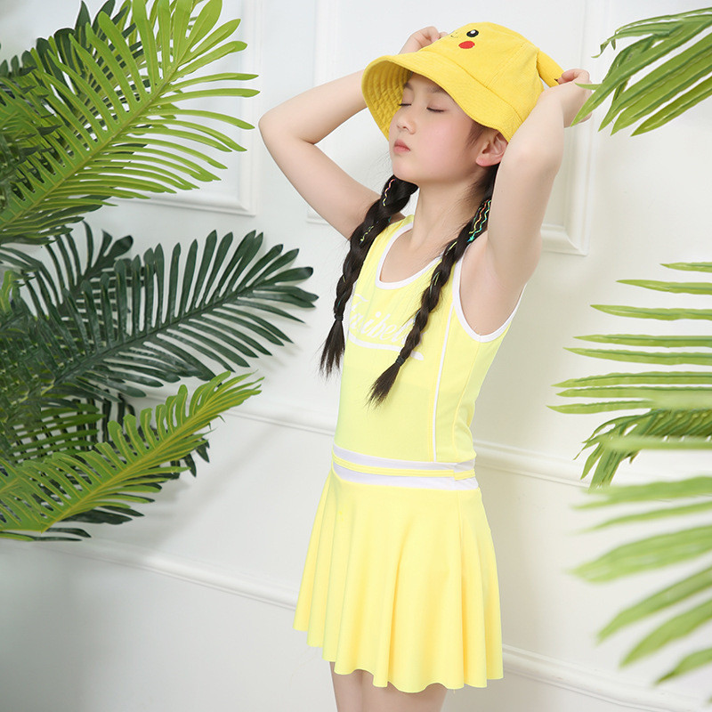 儿童泳衣连体裙式女童泳装小中大童女孩泡温泉保守遮肚显瘦游泳衣