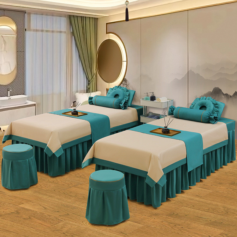 高端美容床罩四件套简约轻奢美容院床罩按摩理疗熏蒸头疗床套批发
