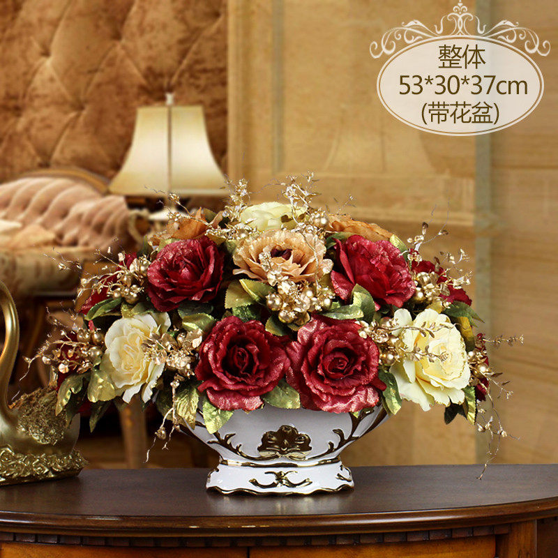 花欧式仿真花假花花瓶花艺插花摆件家居装饰品玄关玫瑰花餐桌客厅