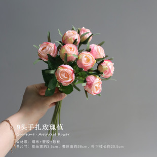 边焦干燥玫瑰蕾绢花花家居装饰花卉婚庆摄影道具摆件香槟花束