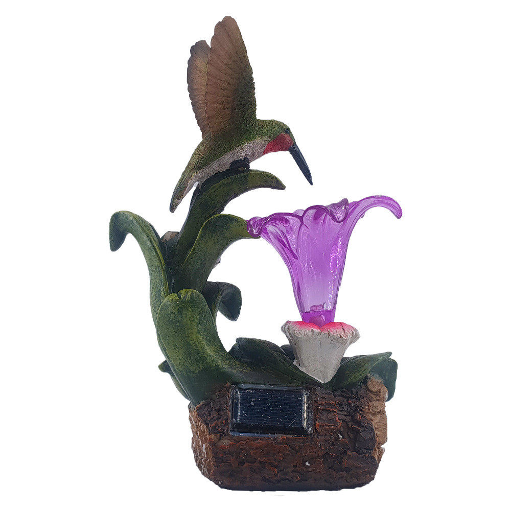 花园喇叭花蜂鸟落地亮灯摆件树脂工艺品户外庭院太阳能动物装饰品