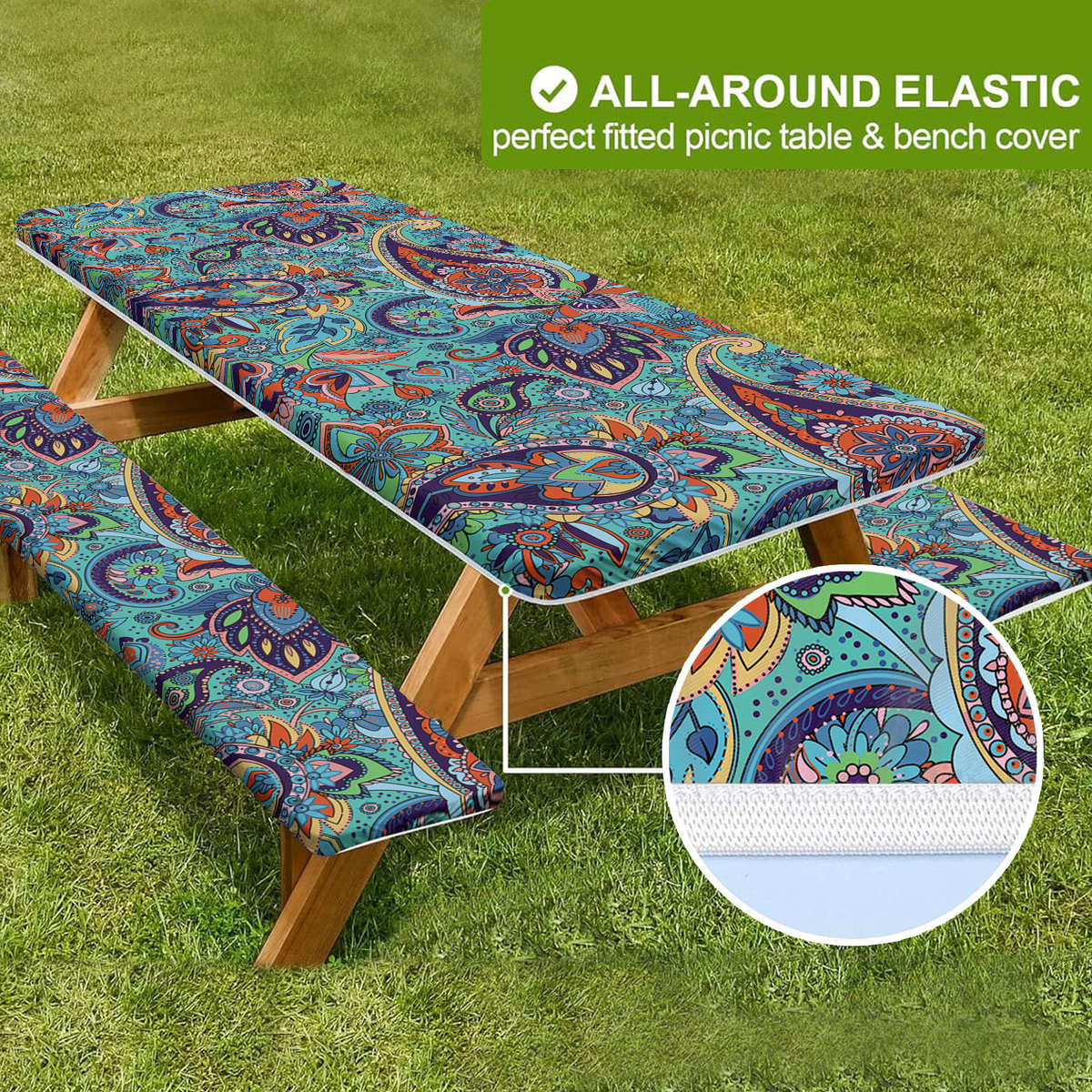 户外防风防尘桌布套野餐桌套连长椅套3件套弹性贴合