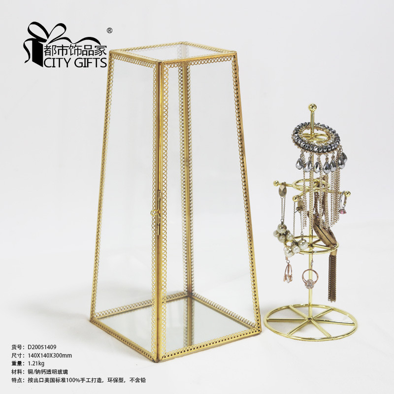 热销铜玻璃罩镶嵌磨边玻璃盒欧式珠宝饰品展示边框珠宝收纳盒展示