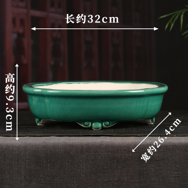 宜兴紫砂花盆批发大号复古落地莲花浅盆桌面三脚盆景装饰文竹yd07